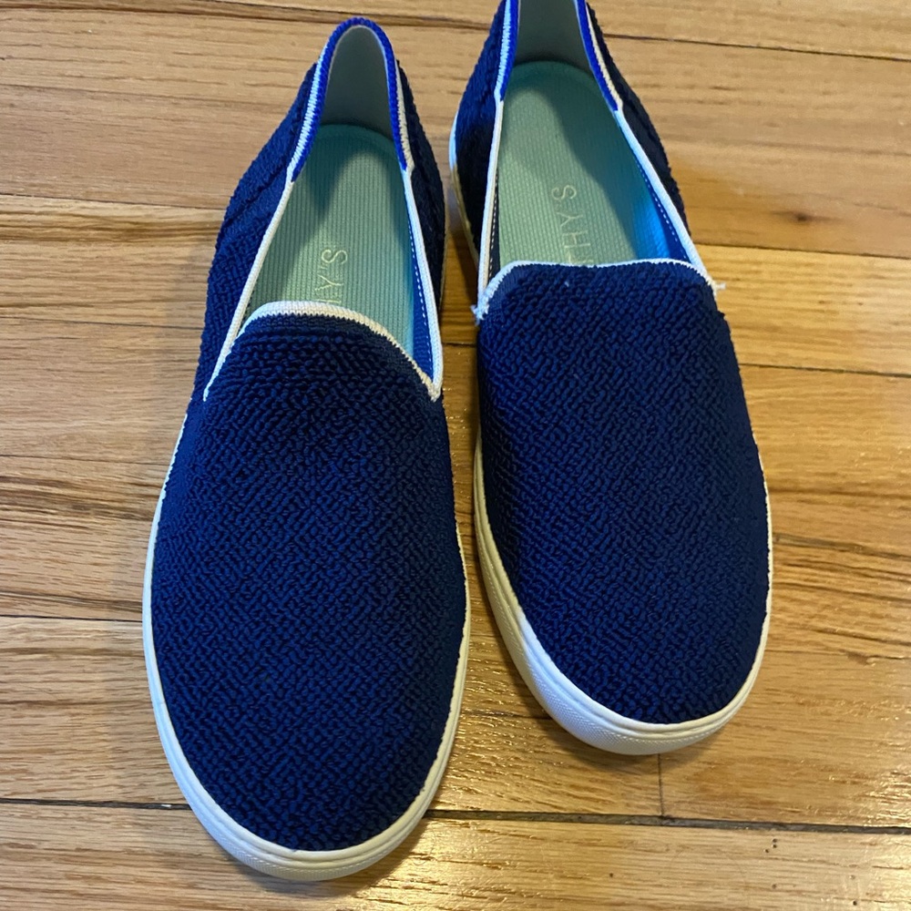 Blue textured Rothy slip ons